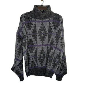 Vintage Javelin High Neck Pullover Sweater Mens size XL Aztec Print Wool Blend